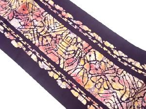 手織り紬縞に抽象模様名古屋帯